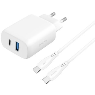 МЗП Proove Silicone Power 2 30W (Type-C + USB) + Cable Type-C to Type-C (1m) white
